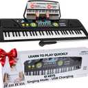 PYLE Digital Piano Kids Keyboard - Portable 61 Key Piano Keyboard, Learning Keyboard for Beginners w/ Drum Pad, Recording, Microphone, Music Sheet Stand, Built-in Speaker- 3 4 5 6 Year Old Girls, Boys