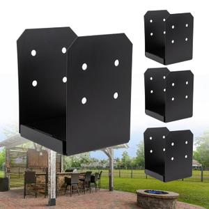 8x8 Post Base Brackets 4-Pack (7.5x7.5in Actual) - Heavy Duty Deck Post Anchor for Pergola, Gazebo, Playset - Black Powder Coated Steel with Standoff