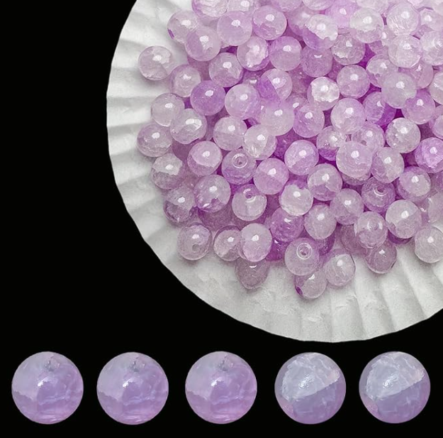 8mm Crackle Glass Beads for Jewelry Making, 700Pcs Round Crystal Beads for Bracelets, DIY Crafts (Purple Crackle)