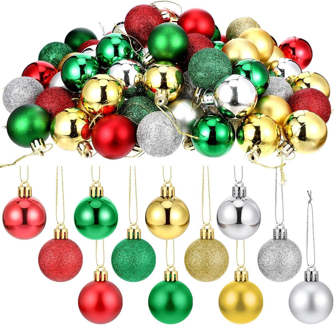 Boao 96 Pcs Christmas Mini Balls Ornaments Miniature Xmas Tree Ornaments Multicolour Shiny Small Hanging Decorations for Christmas Holiday Party Decor(1.57 Inch,Red, Gold, Silver, Green Balls)