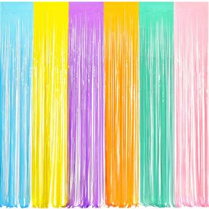BRAVESHINE Tinsel Foil Fringe Curtains - 2Pcs 3.2x8.2ft Pastel Colourful Photo Backdrop for Sweet Birthdays Easter Bunny Bridal Shower Fairy Kids Candy Donut Party Decorations (Colorful)
