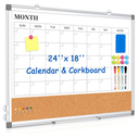 Monthly Calendar Whiteboard Dry Erase Cork Board Combo for Wall, 24" x 18" Double-Sided Calendar White Board and Bulletin Board, Portable Board for Office, Kitchen, School, Home