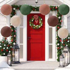 8 PCS 8 Inch Large Christmas Inflatable Ball, Outdoor Hanging Ornament Velvet Xmas Balls with 4 Colors, Neutral Christmas Decoration Ball for Yard Lawns Porch Garden Front Door Holiday Decor