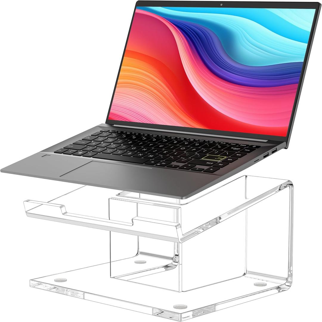 FUCDTEFC Acrylic Laptop Stand for Desk, Laptop Riser for 10-15.6 Inch Laptops, Ergonomic Computer Stand Holder Compatible with Macbooks and Notebooks- Clear