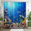 Under The Sea Shower Curtain for Bathroom 72" x 72" | Ocean Tropical Underwater World, Coral Fishes Turtle Home Decorations, Waterproof Polyester, Includes 12 Plastic Hooks