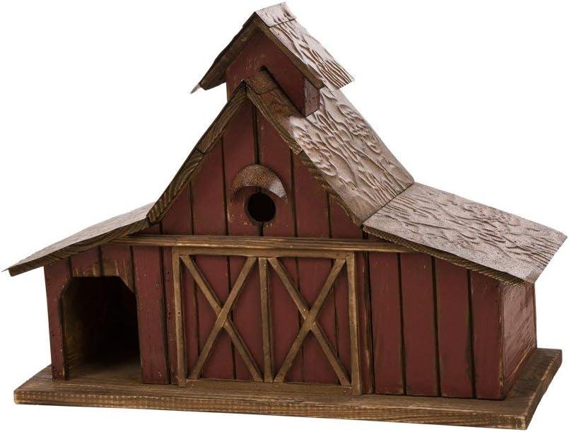 Glitzhome 20.67" H Rustic Wood Barn Design Extra-Large Birdhouse Hand Painted Bird Houses