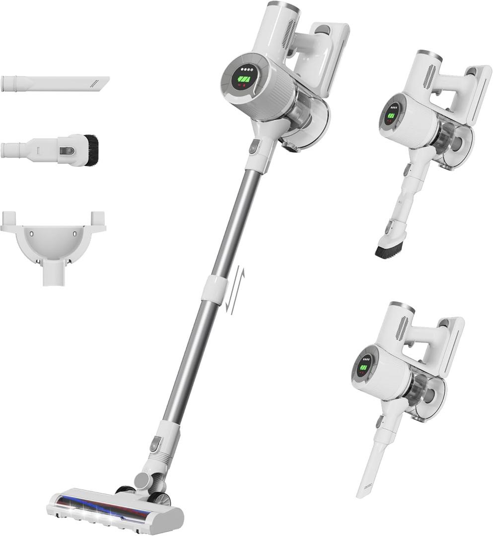 Cordless Stick Vacuum Cleaner, 30KPa Handheld 2200mAh Rechargeable Battery Lightweight Small Vac Electirc Broom, 40Mins Runtime for Home Hard Floor Carpet Pet Hair Cleaning, LED Screen (White) Cordless Stick Vacuum Cleaner, 30KPa Handheld 2200mAh Rechargeable Battery Lightweight Small Vac Electirc Broom, 40Mins Runtime for Home Hard Floor Carpet Pet Hair Cleaning, LED Screen (White)