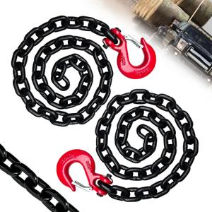 3/8" Trailer Safety Chains G80 Towing Chains with G70 Clevis Safety Hooks 47" Extra Length| 7100 lbs Safety Working Load 27000 lbs Break Strength| Heavy Duty Transport Chains (2 Pack-EP Black)
