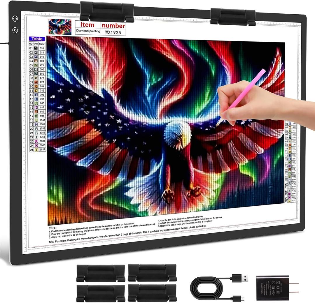 TOHETO Rechargeable A1 Light Pad 35.4”x23.6”, Extra Large LED Light Board for Diamond Painting, 3-Color Modes Light Box, Diamond Art Light Table, Lightbox for Tracing and Drawing, Sketching, Artists