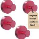 Vacuum Suction Cup Hooks for Shower 4 Pack, Heavy Duty Aluminum Alloy Towel Hooks for Bathroom Kitchen Glass Tile Mirror Wall No Drill Removable Robe Loofah Coat Suction Hooks Hanging-Red