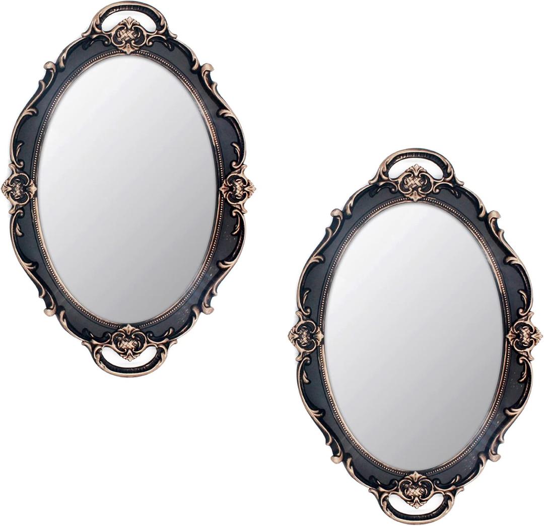 Eaoundm 14.5 x 10 inchs Oval Antique Decorative Wall Mirror Vintage Hanging Mirror (Brown, 2 Pcs)