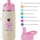 16 oz Stainless Steel Insulated Kids Water Bottle, Leak Proof Metal Thermal Flask with Straw lid, Cute Toddler Tumbler Cup for School Girls & Boys (Pink, Bunny)