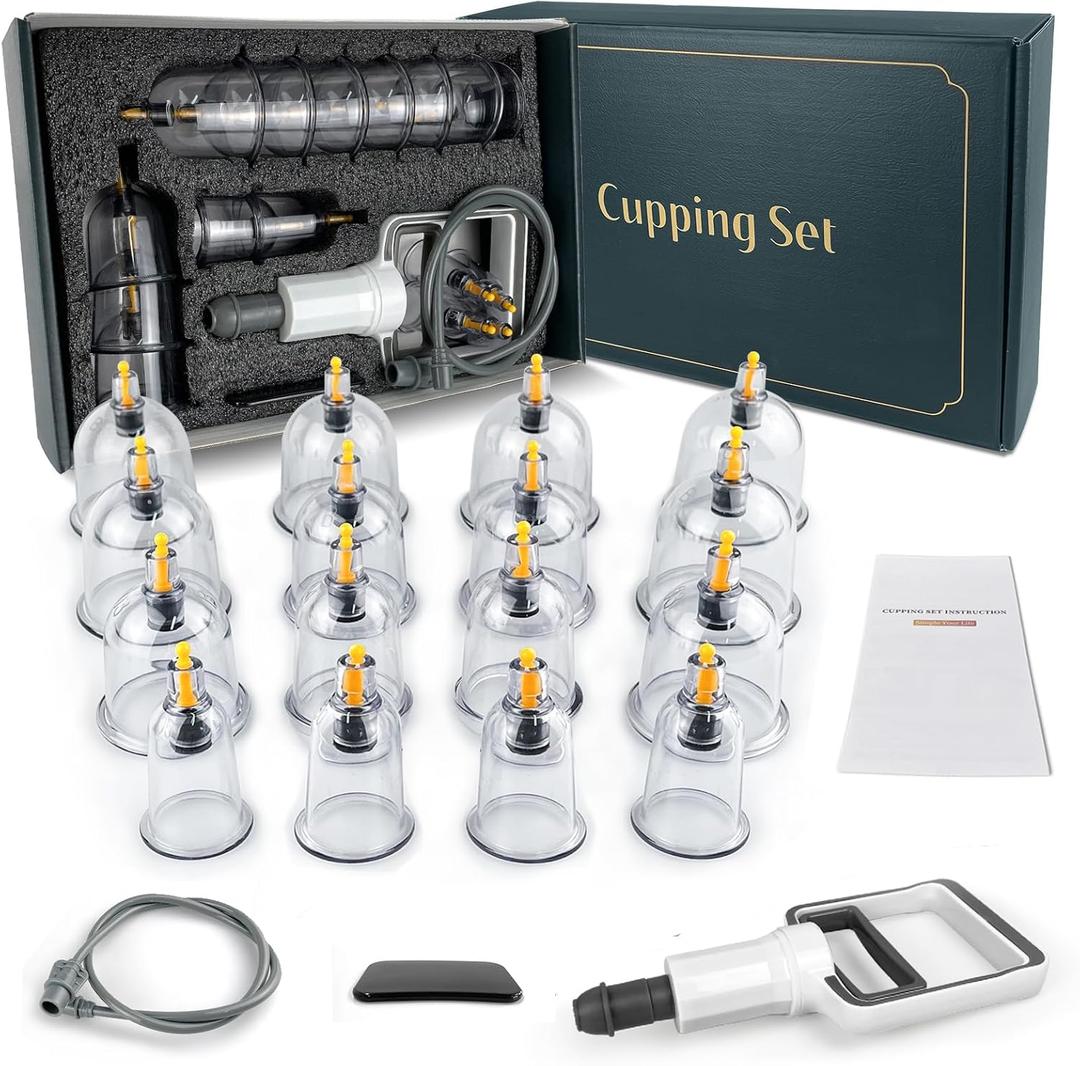Cupping Kit for Massage Therapy - 16 Cups Professional Massage Cups Set with Manual Pump, Vacuum Cupping Therapy Set for Cellulite Reduction Muscle Pain Relief