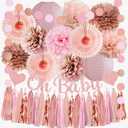 Pink Baby Shower Decorations Girl Baby Shower Decorations Pink Rose Gold Light Blush Pink and Rose Gold Baby Shower Decorations Dusty Rose Poms Pastel Fans Lanterns with Banner Tassel Garland