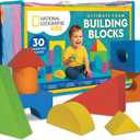 National Geographic Kids Jumbo Foam Blocks 30-Piece Foam Building Blocks for Toddlers & Preschoolers, Soft Stackable Blocks with Storage Bag, Early Learning & Sensory Building Toy