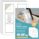 4 x MaxGear 3" x 3" Square Labels, for Inkjet or Laser Printer, Matte White Printable Sticker Paper Labels Sheets, Strong Adhesive, Dries Quickly, Holds Ink Well, 180 Pcs