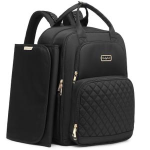 Qualyphant Diaper Bag Backpack - Extra Large Diaper Bag for 2 Kids Twins (Expandable 30-38L) - Travel Baby Backpack with Changing Pad for Mom Dad (Quilted, Water Resistant, Black)