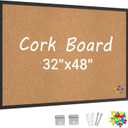 Forlogic Cork Board Bulletin Board with Black Wood Frame， 32 x 48 Large Corkboard Pin Board for Wall,Office,Home and School