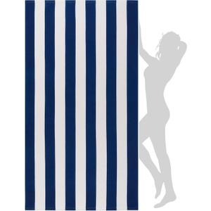 WILFA Extra Large Beach Towel - Oversized Mircofiber 40 x 70 inches, XL Striped Lightweight Pool Towel, Big Cabana Swim Travel Towel for Adults Mens Women,Dark Blue