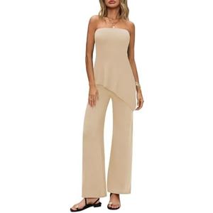 MAOECO Womens  Sets Summer Travel Vacation Outfits 2025 Lounge Matching Sweater Set Knit Tube Tops Wide Leg Pants M