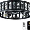 Fandelier Ceiling Fan With Light,20" Caged Ceiling Fan With Light,6 Speed Fandeliers With Lights And Remote,Crystal Fandelier Chandelier Ceiling Fans With Lights For Bedroom,Kitchen (Black)