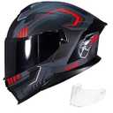MXJ Gear Motorcycle Helmet, Motorcycle Dual Visor Flip up Modular Full Face Helmet JR-815, DOT Approved Motorbike Helmet with 2 Visors for Adults Men Women(XL, Matte Red Evolve)