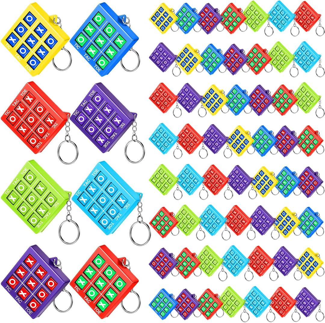 Honoson 64 Pcs Tic Tac Toe Game Keychain Party Favors Birthday Goodie Bags Stuffers Plastic Keyholders Mini Backpack for Teens Student Classroom Exchange Prizes Valentines Day Gifts