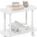 Furinno Turn-N-Tube 2-Tier Oval Sofa Side Table with Wheels, Round Corner End Table, Night Stand, Bedside Table with Open Shelf, Toolless Assembly, for Living Room, Bedroom, Plain White