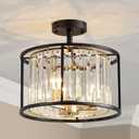 AGV LIGHTING CL005BB K9 Crystal Semi Flush Mount Ceiling Light Fixture, Modern Design, E12 Base 3-Lights, D13 x H15, Shinny Gold & Matte Black Finish Metal Frame