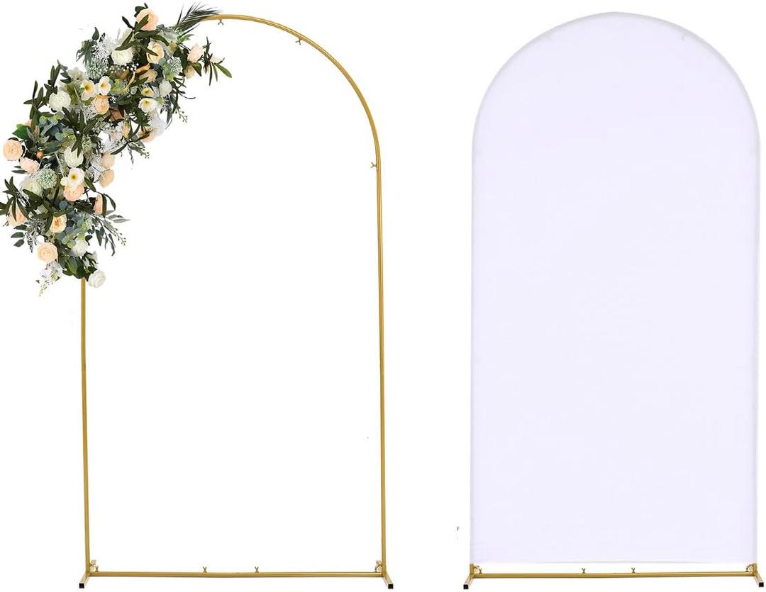 Vincidern 6.6FT Wedding Arch Backdrop Stand and White Cover Set, Metal Backdrop Arch Stand and Cover for Birthday Parties, Baby Showers, Graduation, Event Decorations