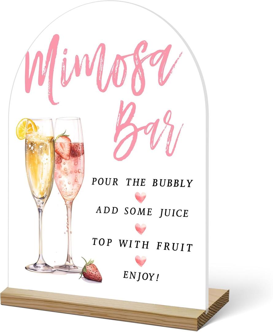 Mimosa Bar Sign, Acrylic Signs with Wood Stand for Gender Reveal Party, Champagne Sign Bubbly Bar, Acrylic Decor with Holder for Baby Shower Party, 12