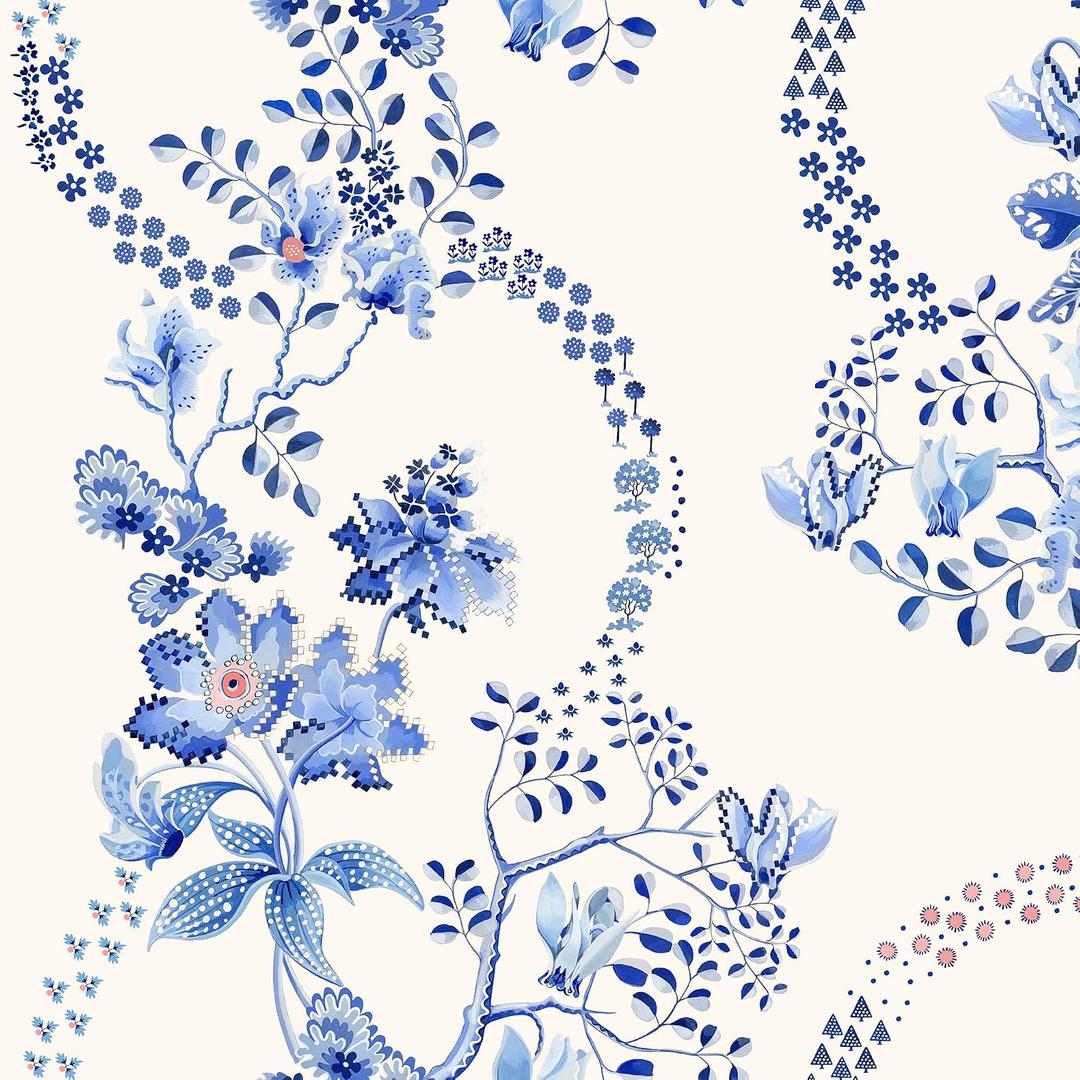 Graham & Brown Cath Kidston Road Floral Blue & White Wallpaper