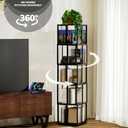 BAMEOS Solid Wood Rotating Bookshelf Tower 5 Tier360Storage Spinning Bookcase, Black Cube Corner Bookshelf for Office,Bedroom and Living Room