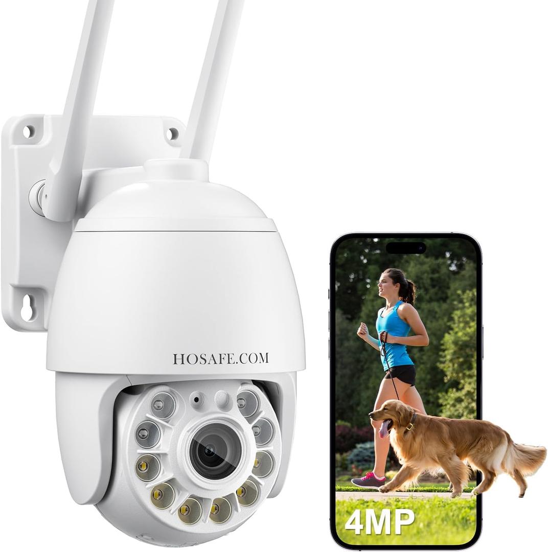 Cameras for Home Security 4MP HD, Hosafe WiFi Security Cameras Wireless Outdoor, Outdoor Camera Wireless, Floodlight Motion Detection, Pan Tilt Auto Tracking, Two Way Audio, Color Night Vision, IP66