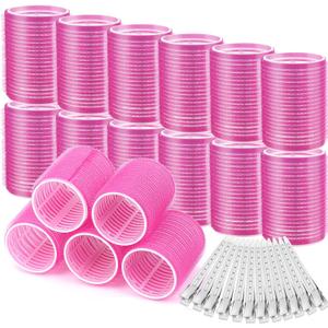 Big Self-Grip Hair Rollers with Stainless Steel Duckbill Clips for Long, Medium Hair and Volume (Rose Red)