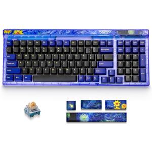 Newmen GM980 Wireless Mechanical Keyboard,Tri-Mode BT5.0/2.4GHz/USB-C Hot Swappable Custom Keyboard,100 Keys Gasket Gaming Keyboards PBT keycaps Pre-lubedTactile Switch, RGB Backlit (Dailuo Switch) (Blue)