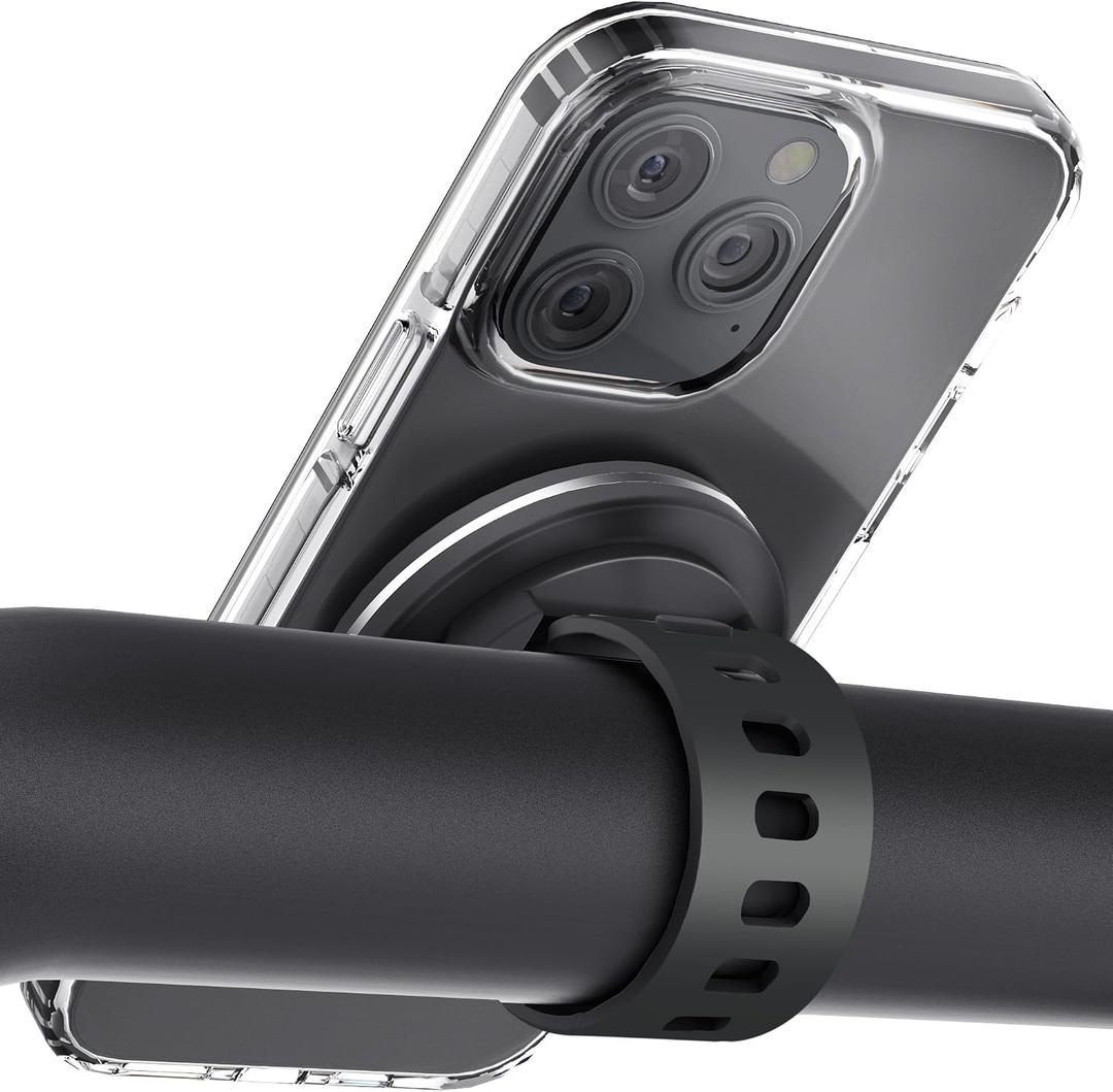 Magnetic Phone Mount, Phone Holder for Bike, Compatible with Magsaf or Normal Case- Sturdy Phone Grip for Gym Exercise, Workout Equipment, Stroller, Cart Handlebar (Black)