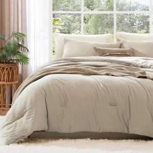 WRENSONGE California King Comforter Set - 3 Pieces Prewashed Light Oatmeal Comforter Soft Lightweight for All Seasons,Down Alternative Comforters California King Size with 2 Pillow Shams