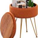 Cpintltr Modern Velvet Foot Rest Stool Upholstered Round Storage Ottomans Multipurpose Dressing Stools Luxury Home Decor Ottoman Coffee Table Top Cover Footstool with Metal Legs Pumpkin Brown