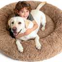XXXL Orthopedic Dog Bed for Extra Large Dogs with Dount Plush Removable Cover Washable,Giant Circle Lounge Pet Bed Waterproof Foam Cuddler Cooling Gel Sofa for Anxiety Old Fluffy Friends Spine Camel (54"x54"x8.6")