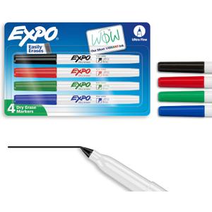 Expo Low-Odor Dry Erase Markers Ultra-Fine Tip Assorted Colors 4 Count