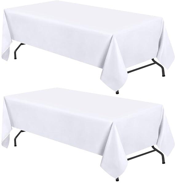 White Table Cloths Rectangle 60 x 84 - Tablecloths for 4 Foot Tables, Stain and Wrinkle Resistant Washable Fabric 
