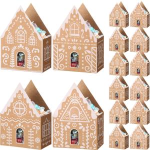 Engrowtic 20 Pcs Christmas Gingerbread House Treat Boxes Small Christmas Gingerbread Candy Gift House Bags for Xmas Holiday Party Treat Cookie Goodie Snack Gift Packaging
