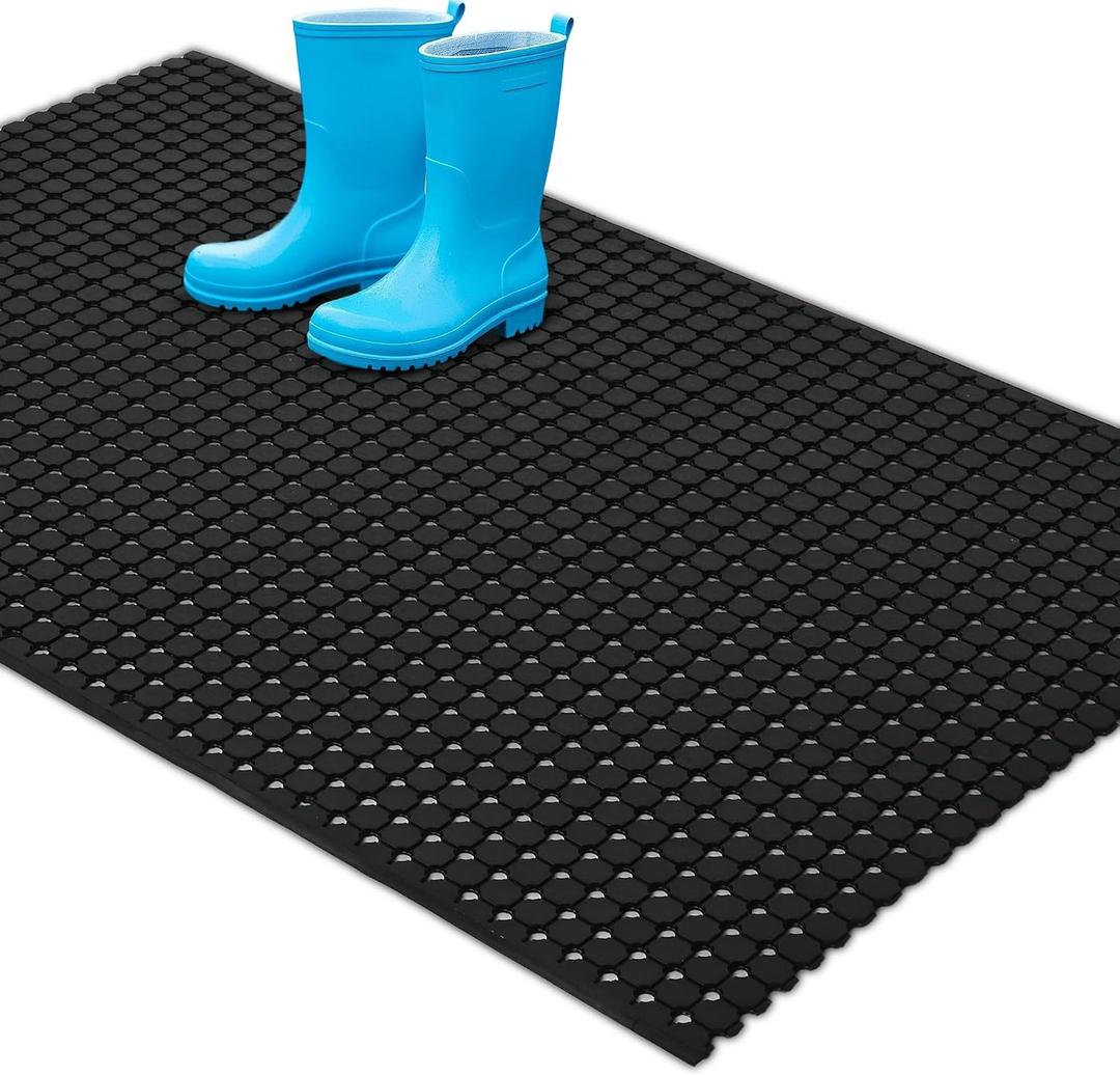 jxgzyy Commercial Rubber Floor Mat, 3 x 5 Anti Fatigue Non-Slip Drainage Mat for Entrance, Restaurant, Industrial Pool, Bar, Garden, Wet Areas, Black