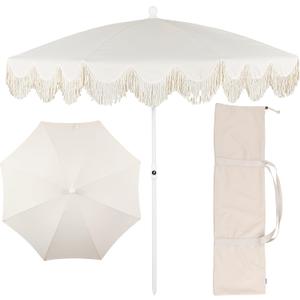 JONATHAN Y Mariner 6.5 ft. Solid Fringe Beach Umbrella, Cream, 78 inches diameter, 84 inches height