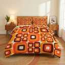 Comforter Set King Size, 70S Retro Orange Soft Bedding for Kids and Adults, Abstract Brown Yellow Beige Comforter Set with 2 Pillowcases for Bedroom Bed Decor