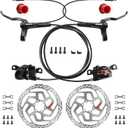 MT200 Ebike Hydraulic Disc Brake Set, 2-PIN 2-Pistons Power-Off Electric Bike Brake Kit with RT 180mm Rotors, Pre-Bled with Mineral Oil Brakes Kit for eBike, Mountain Bike, Road Bike