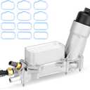 Aluminum Engine Oil Cooler Filter Housing Assembly with Sensors & Gaskets Compatible with 2011-2016 Jeep Dodge Chrysler Ram 3.6L V6 Replace for 926-959 926-876 5184294AE 68105583AC (Plastic Cap)