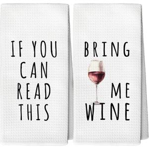 Funny Wine Decor Kitchen Towels Set of 2, Wine Gifts for Coworker Friends Women, If You Can Read This Bring Me Tea Towels Kitchen Hand Towels 16x24 Inch