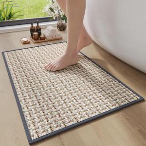 YDKGL Bath Mat Rug-Ultra Thin Non Slip Bath Mats for Bathroom Mat Quick Dry, Rubber Backing Washable Bathroom Rugs Fit Under Door, Absorbent Bath Rugs, Shower Outside, Sink Gray 20"x32"
